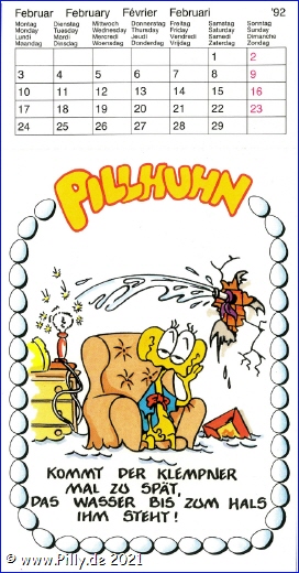 Pilly Pillhuhn Kalender Freche Sprüche 1992 Februar Pillhuhn braucht den Klempner