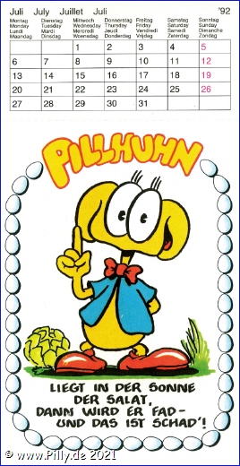 Pilly Pillhuhn Kalender Freche Sprüche 1992 Juli Pillhuhn Bauernweisheit zum Salat