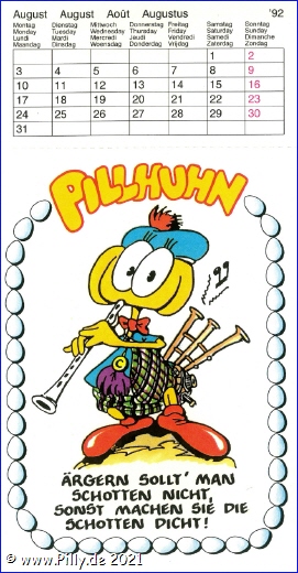 Pilly Pillhuhn Kalender Freche Sprüche 1992 August Dudelsack