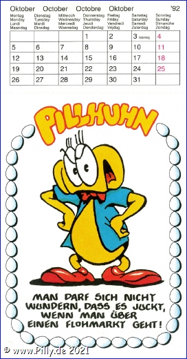 Pilly Pillhuhn Kalender Freche Sprüche 1992 Oktober Pillhuhn Bauernweisheit zum Flohmarkt