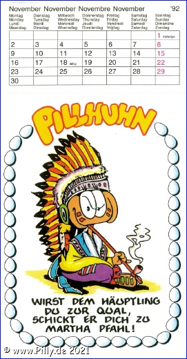Pilly Pillhuhn Kalender Freche Sprüche 1992 November Pillhuhn als Häoptling