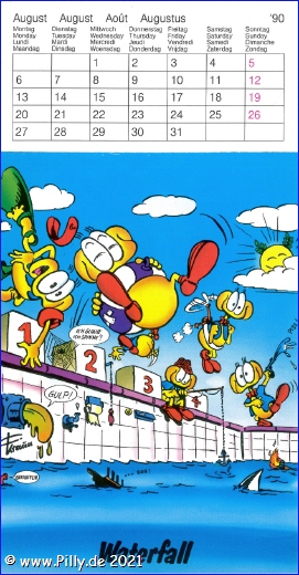 Pillhuhn Sportskalender 1990 August Waterfall