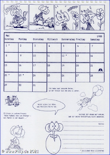 Pillhuhn Schülerkalender 1988 Kalenderblatt Mai