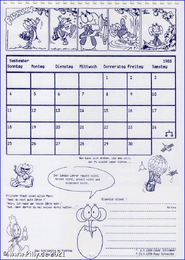 Pillhuhn Schülerkalender 1988 Kalenderblatt September