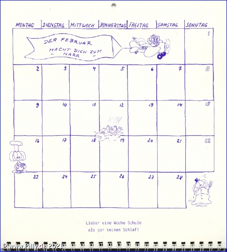 Schülerkalender Kalenderblatt Februar 1987
