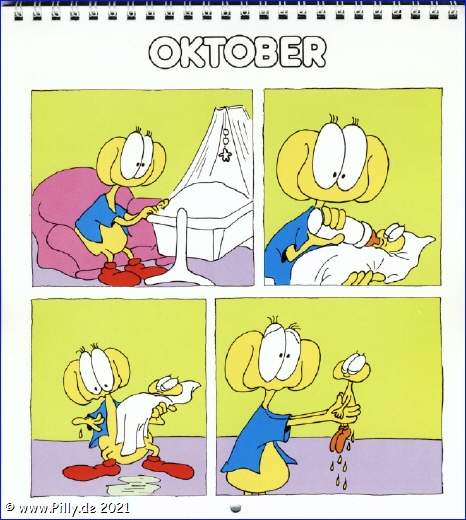 Der Schülerkalender 1987 Oktober Pillhuhn beim Baby wickeln