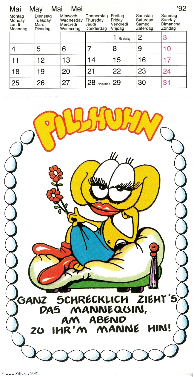Pilly Pillhuhn Kalender Freche Sprche 1992 Mai Pillhuhn als Mannequin
