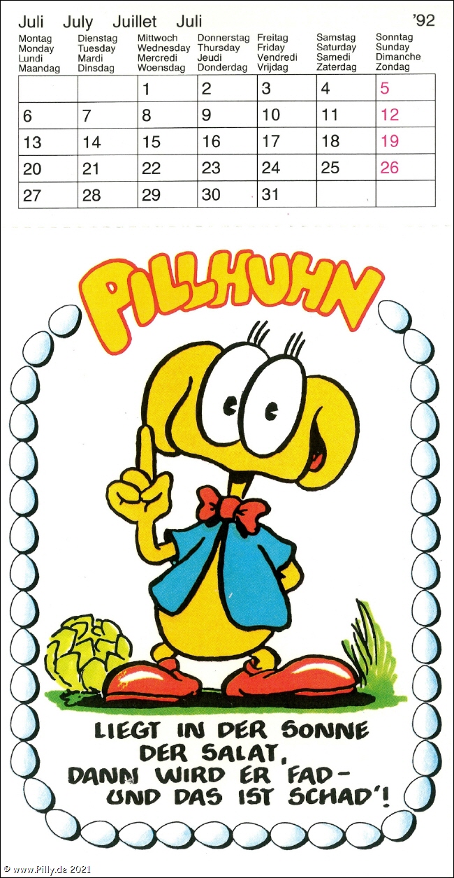 Pilly Pillhuhn Kalender Freche Sprche 1992 Juli Pillhuhn Bauernweisheit zum Salat