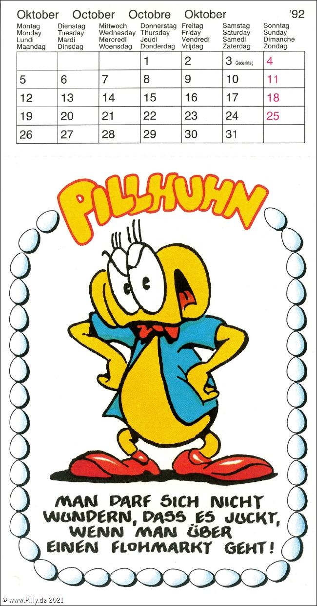 Pilly Pillhuhn Kalender Freche Sprche 1992 Oktober Pillhuhn Bauernweisheit zum Flohmarkt