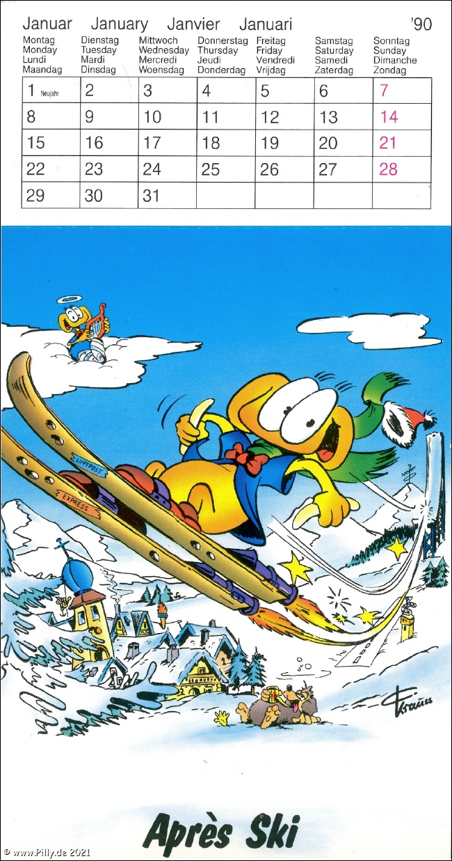 Pillhuhn Sportskalender 1990 Januar Apres Ski