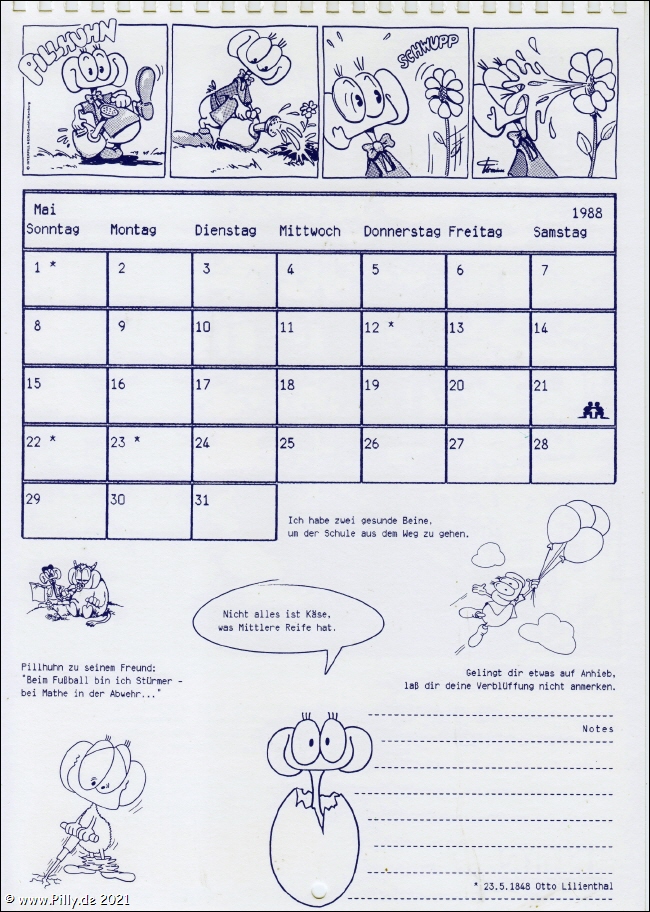 Pillhuhn Schlerkalender 1988 Kalenderblatt Mai