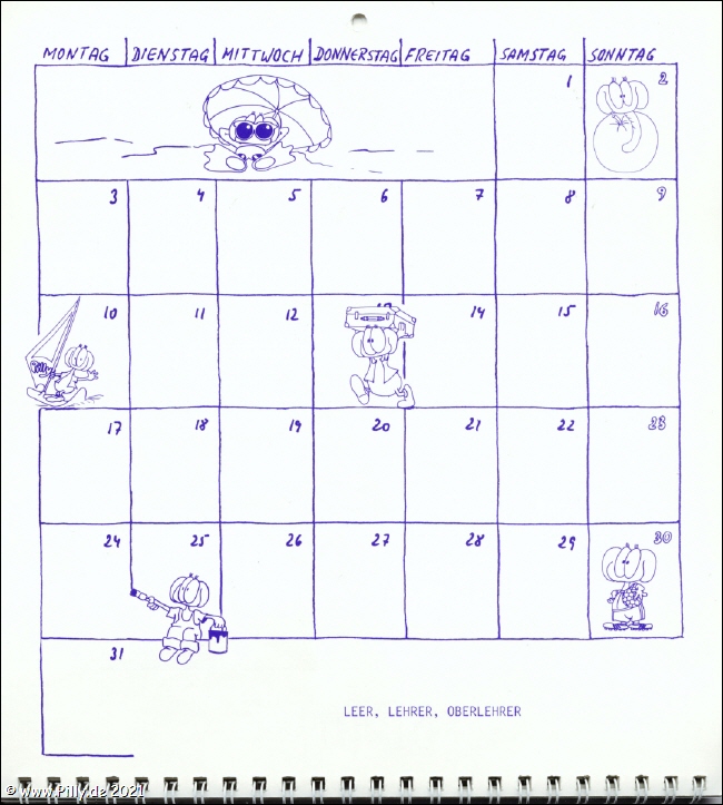 Schülerkalender Kalenderblatt August 1987