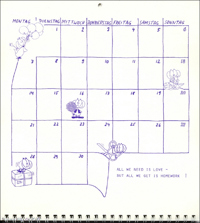 Schülerkalender Kalenderblatt September 1987