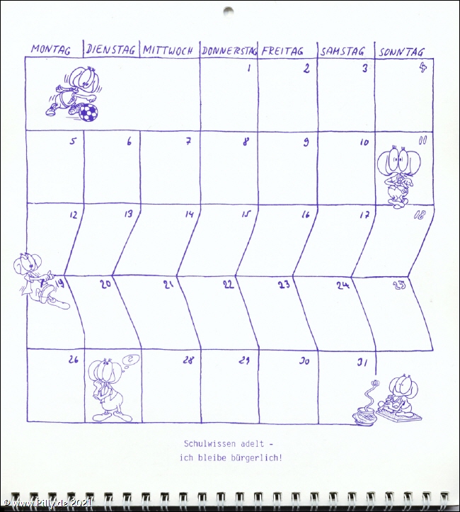Schülerkalender Kalenderblatt Oktober 1987